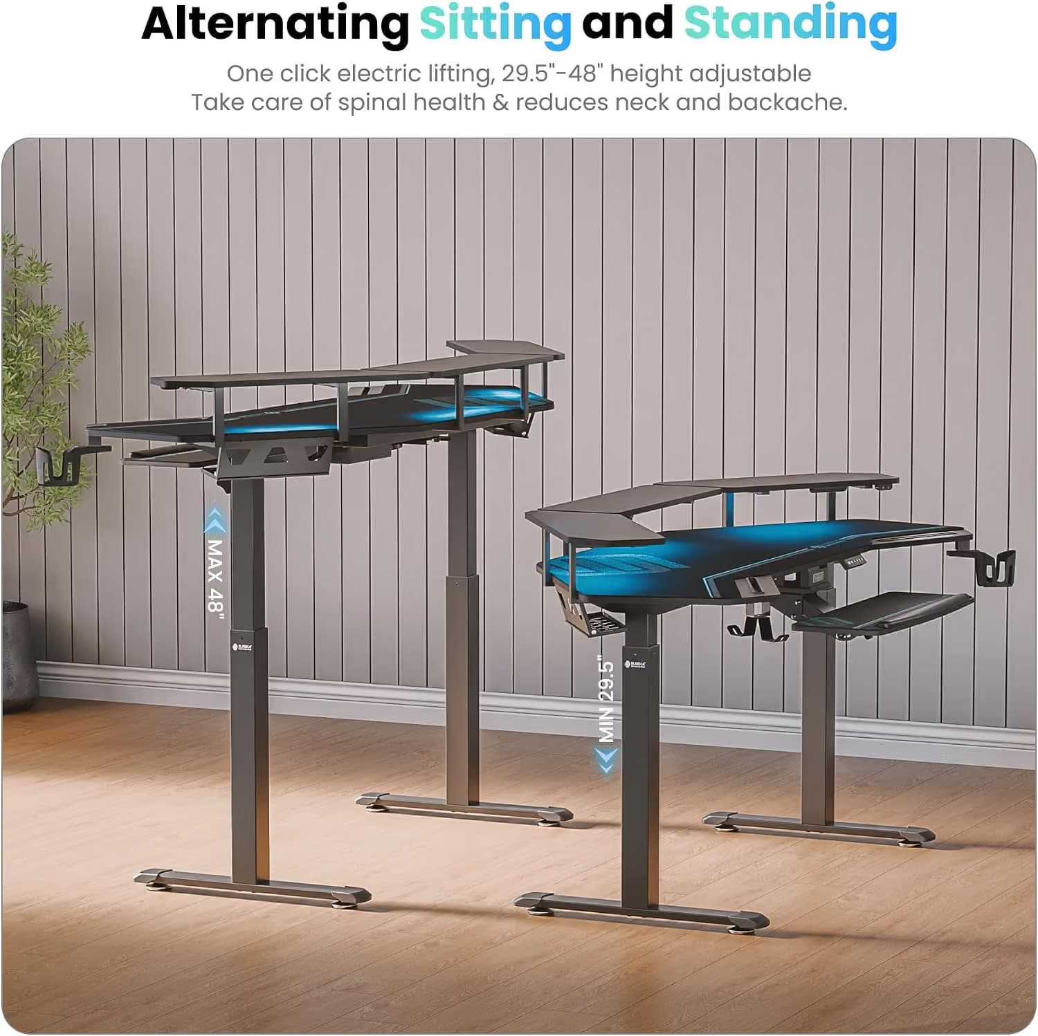 Eureka Ergonomic Aero Pro Wing-Shaped Standing Desk 72" Black — With Accessories Set image