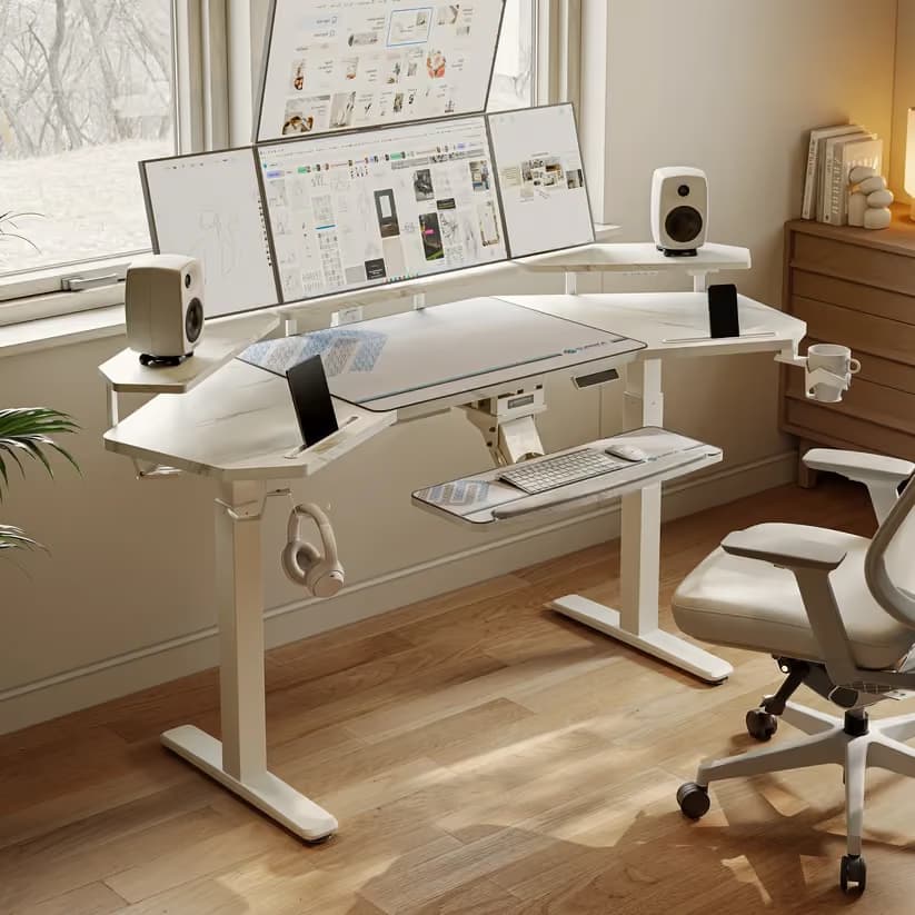 Eureka Ergonomic Aero Pro Wing-Shaped Standing Desk 72" Snow Faux Marble — With Accessories Set main image