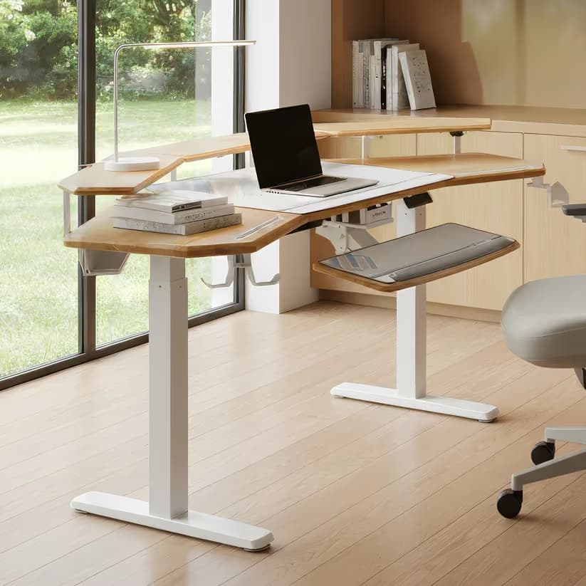 Eureka Ergonomic Aero Pro Wing-Shaped Standing Desk 72" Light Rubberwood — With Accessories Set image