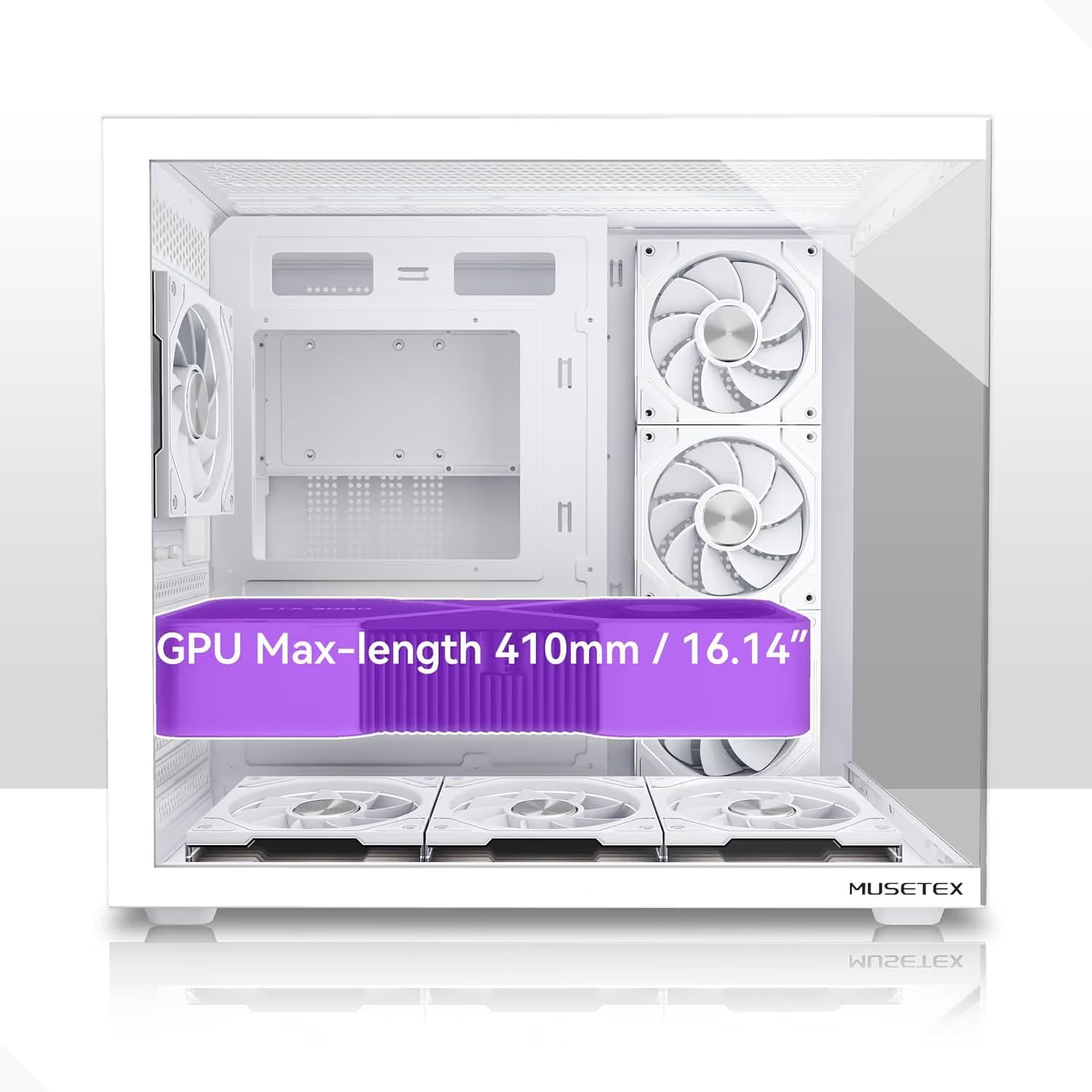 MUSETEX Y6 PC Case, Pre-Installed 7 Infinity Mirror PWM ARGB Fans, ATX Mid Tower Computer Case, Gaming PC Case image