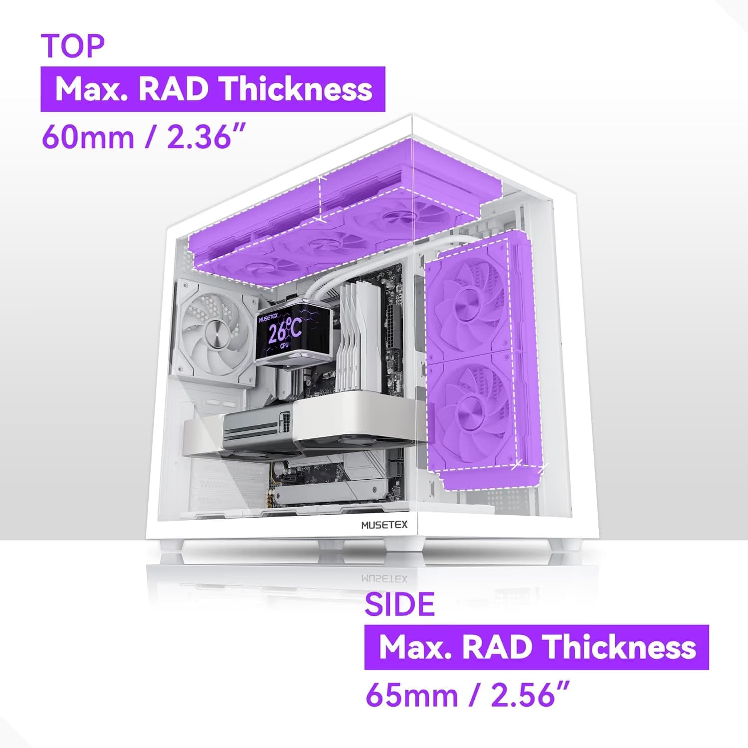 MUSETEX Y6 PC Case, Pre-Installed 7 Infinity Mirror PWM ARGB Fans, ATX Mid Tower Computer Case, Gaming PC Case image