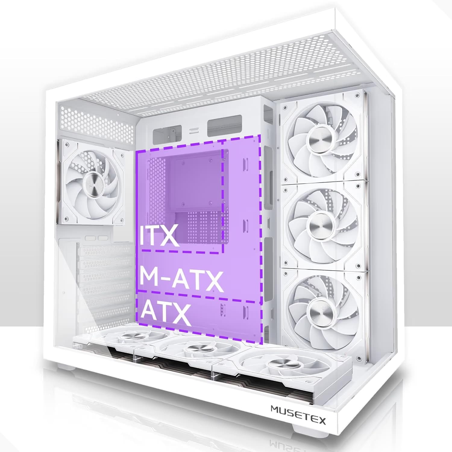 MUSETEX Y6 PC Case, Pre-Installed 7 Infinity Mirror PWM ARGB Fans, ATX Mid Tower Computer Case, Gaming PC Case image