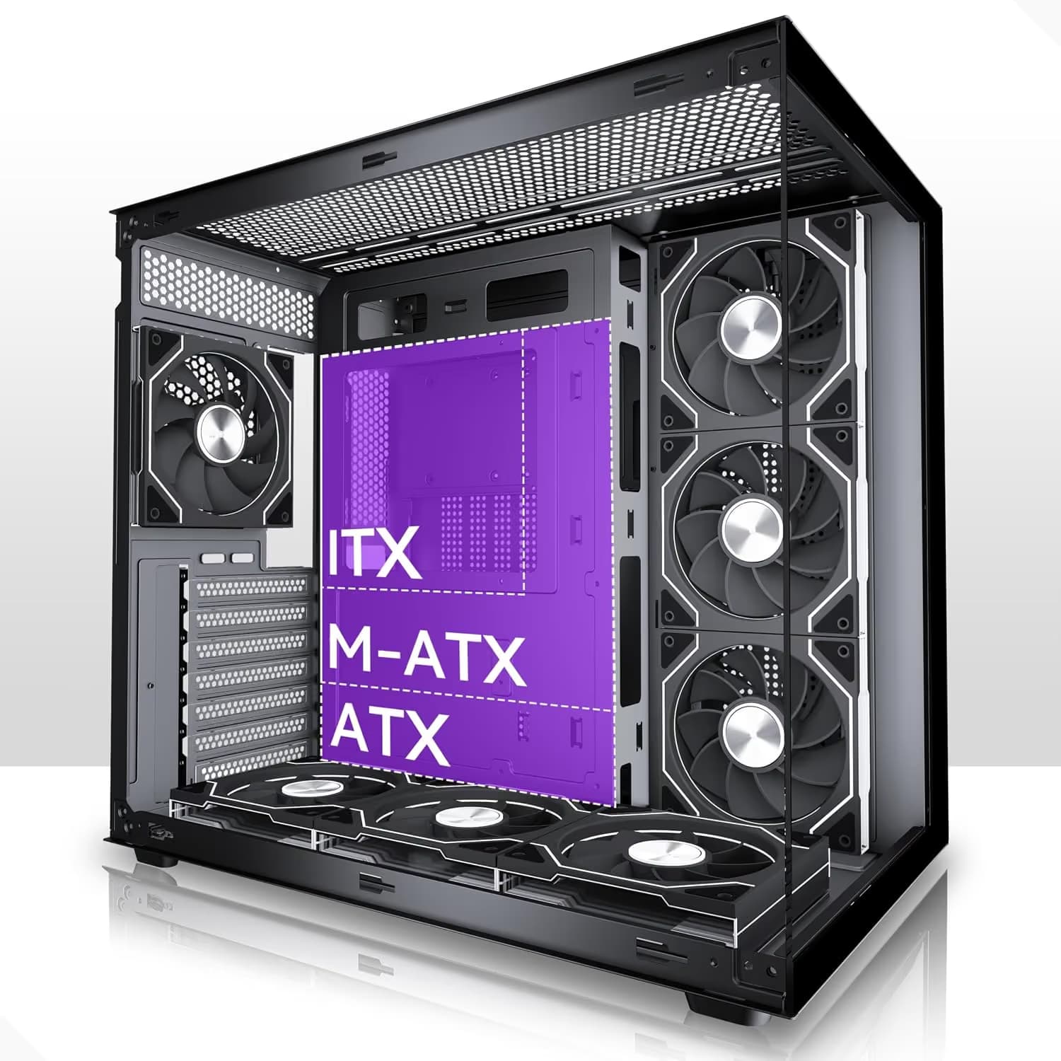MUSETEX Y6 PC Case, Pre-Installed 7 Infinity Mirror PWM ARGB Fans, ATX Mid Tower Computer Case, Gaming PC Case Black image