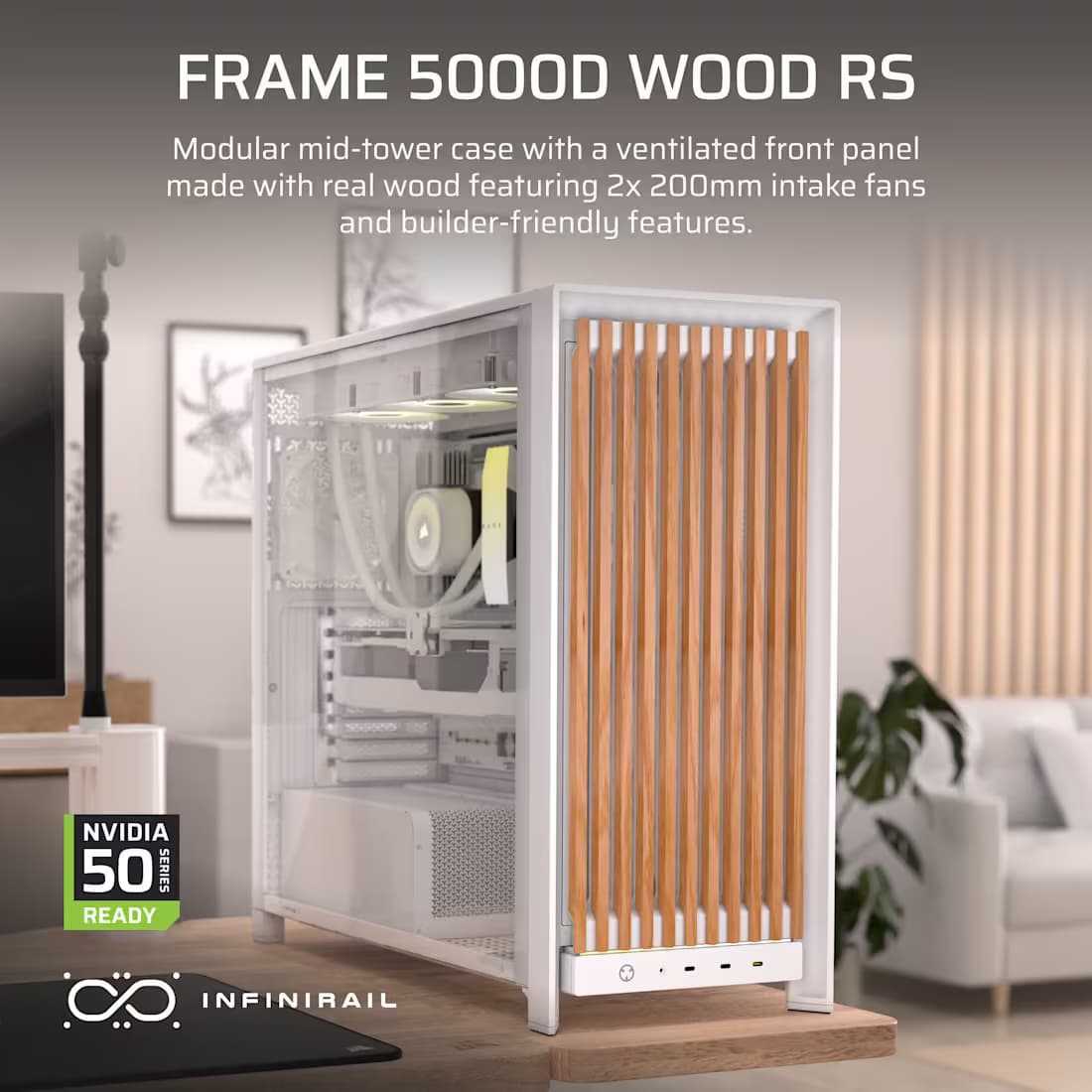 Corsair FRAME 5000D WOOD RS Modular Mid-Tower PC Case - White/Oak image