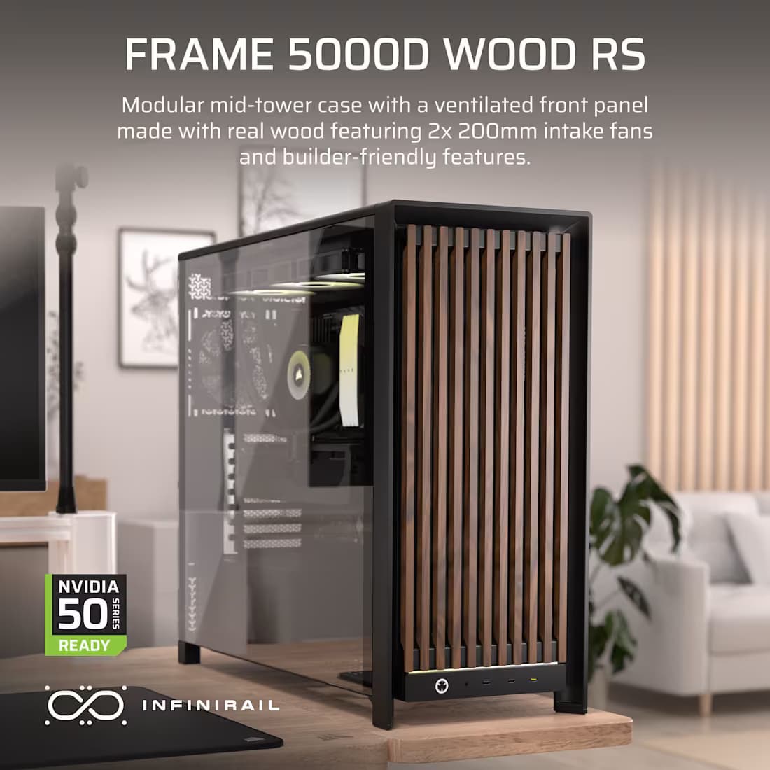 Corsair FRAME 5000D WOOD RS Modular Mid-Tower PC Case - Black / Walnut image