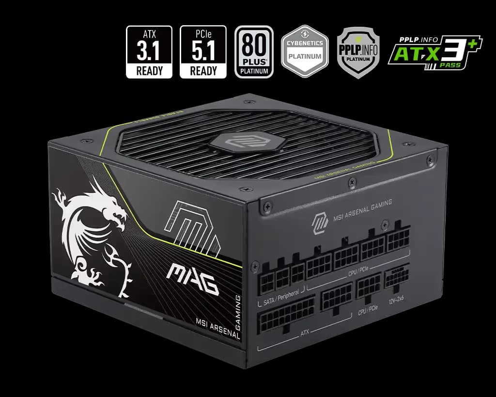 MSI MAG A1000PLS PCIE5 1000 W 80+ Platinum Certified Fully Modular ATX Power Supply image