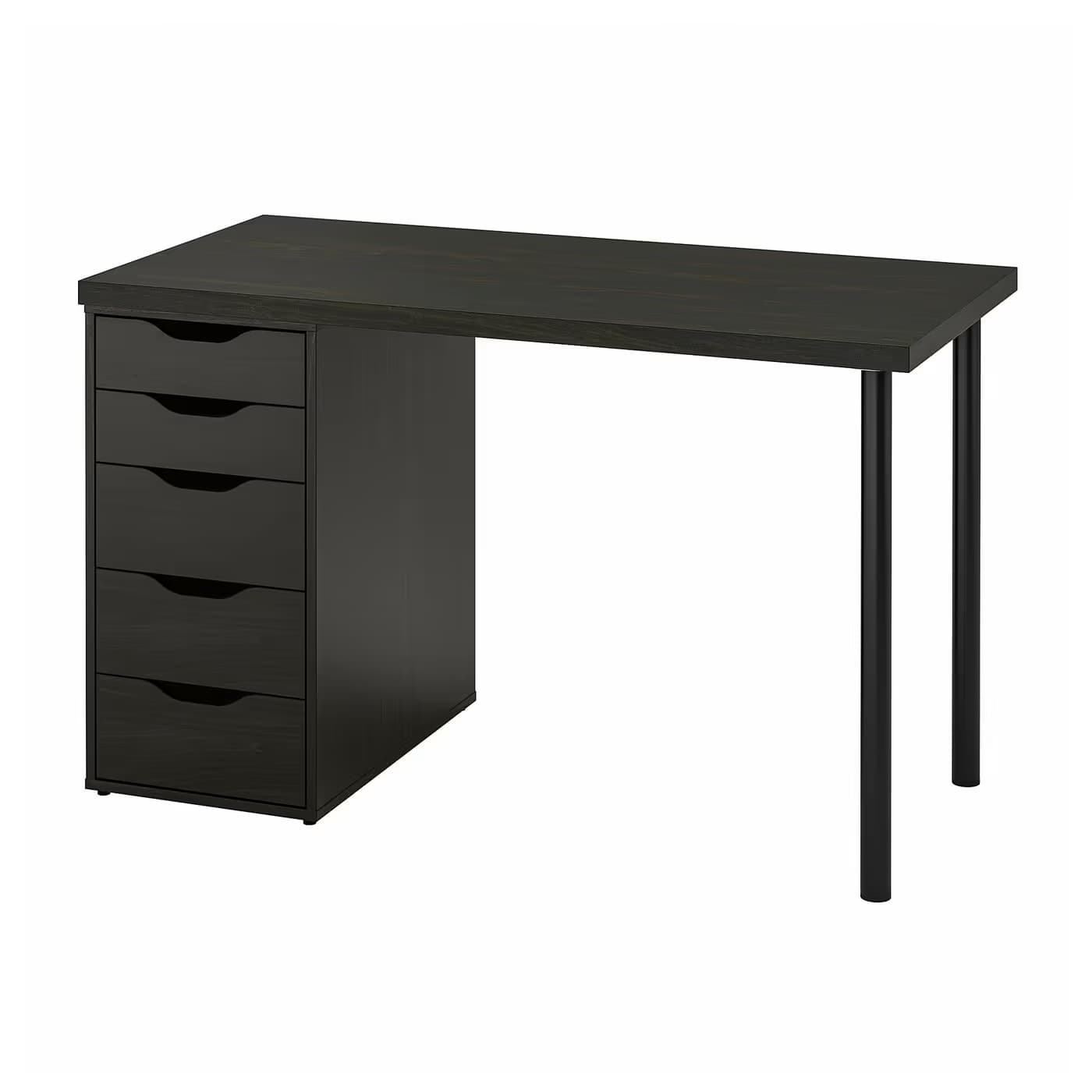 IKEA LAGKAPTEN / 1 ALEX + 2 ADILS, 120×60 cm — Black-brown top / Black-brown ALEX / Black ADILS (S89417057) main image