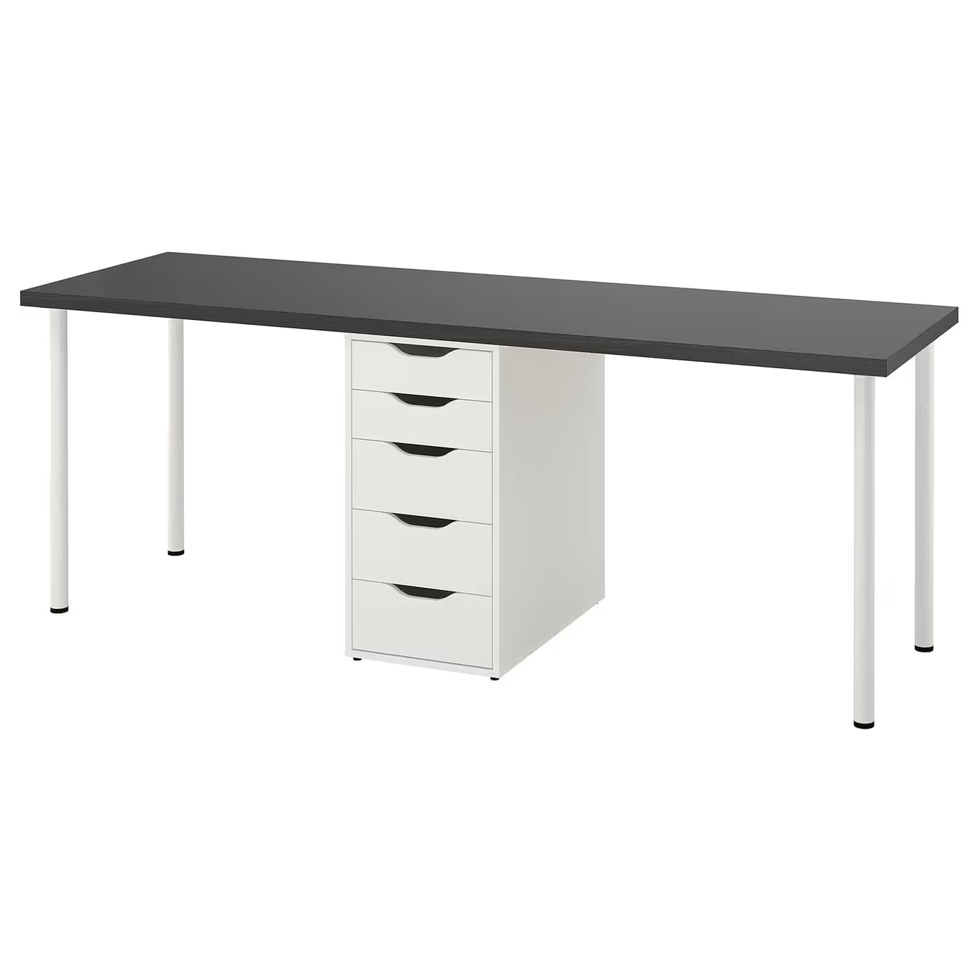 IKEA LAGKAPTEN / 1 ALEX (center) + 4 ADILS, 200×60 cm — Black-brown top / White ALEX / White legs (s59607662) main image