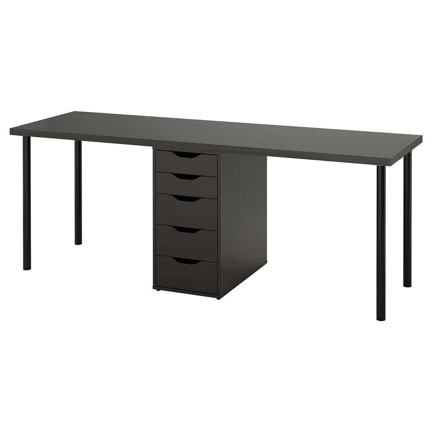 IKEA LAGKAPTEN / 1 ALEX (center) + 4 ADILS, 200×60 cm — Black-brown top / Black-brown ALEX / Black ADILS (S99607660) image