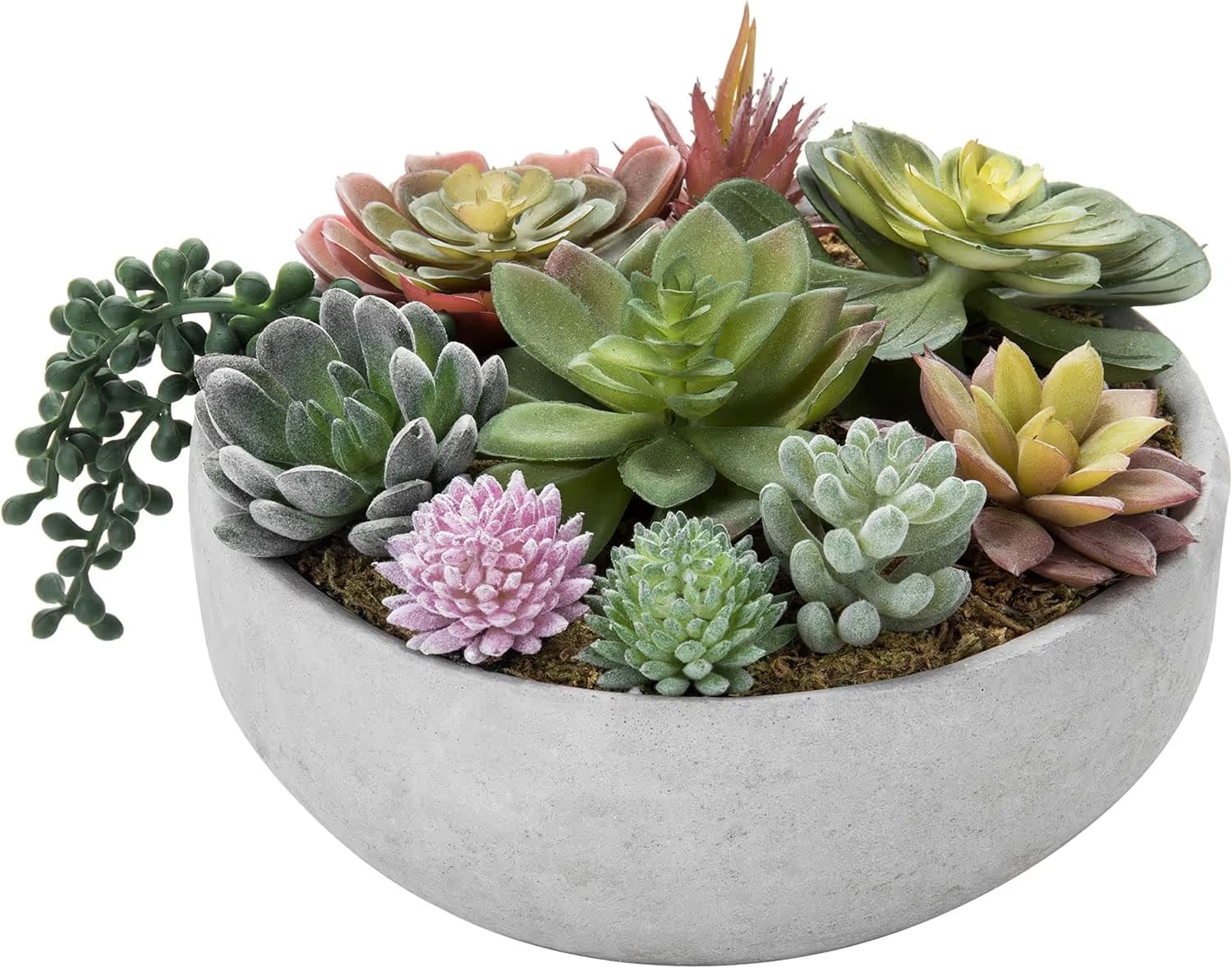 MyGift 8 Inch Round Artificial Succulent Plants in Gray Concrete Plant Bowl image