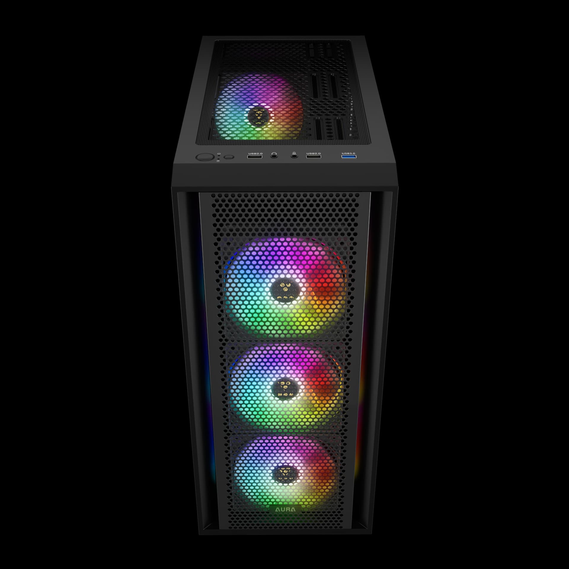 GAMDIAS AURA GC2 ELITE ATX Mid Tower Black with Tempered Glass Side Panel and USB 3.2 Gen 1 Type-A, USB 2.0 Type-A image