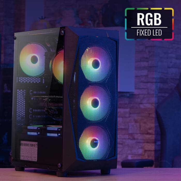 Aerocool Falcon V2 ATX Mid Tower Black with Tempered Glass Side Panel and Front Panel USB 3.2 Gen 1 Type-A and USB 2.0 Type-A image