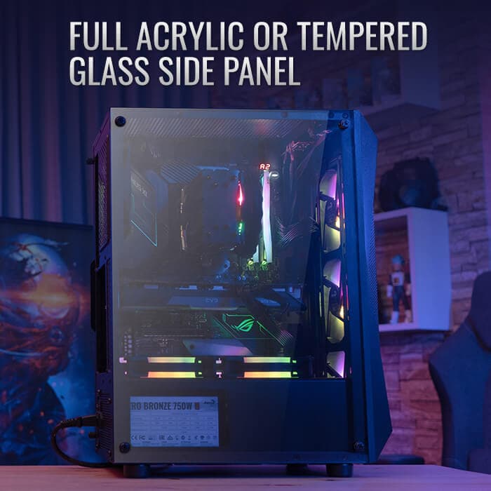 Aerocool Falcon V2 ATX Mid Tower Black with Tempered Glass Side Panel and Front Panel USB 3.2 Gen 1 Type-A and USB 2.0 Type-A image