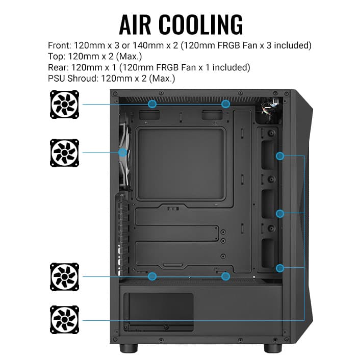 Aerocool Falcon V2 ATX Mid Tower Black with Tempered Glass Side Panel and Front Panel USB 3.2 Gen 1 Type-A and USB 2.0 Type-A image