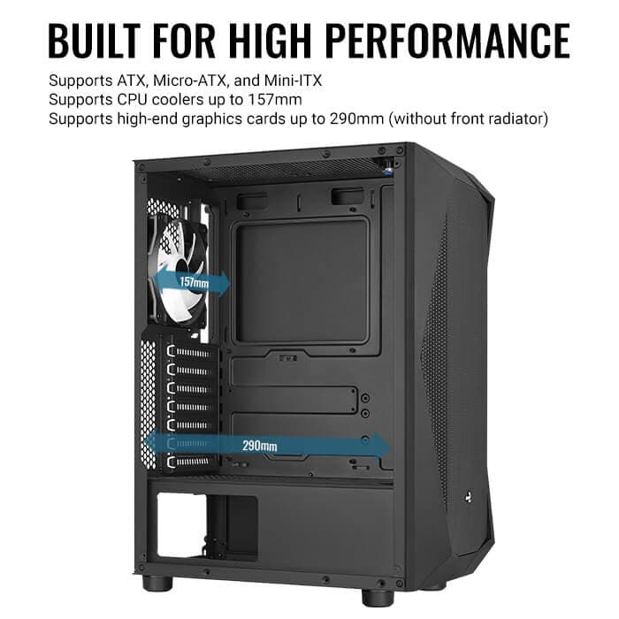 Aerocool Falcon V2 ATX Mid Tower Black with Tempered Glass Side Panel and Front Panel USB 3.2 Gen 1 Type-A and USB 2.0 Type-A image
