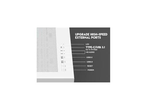 DIYPC Vanguard-F2 ATX Full Tower White with Tempered Glass Side Panel and USB 3.2 Gen 1 Type-C USB 3.2 Gen 1 Type-A image