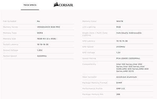 Corsair Vengeance RGB Pro White DDR4-3200 CL16 16GB (2x8GB) image
