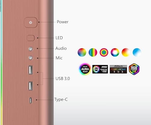 Montech KING 95 PRO ATX Mid Tower Pink Tempered Glass Side Panel, USB 3.2 Gen 2 Type-C, USB 3.2 Gen 1 Type-A image