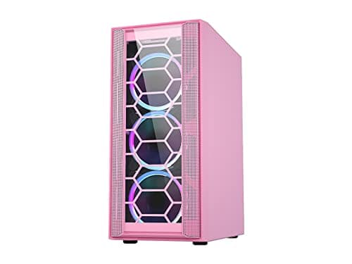 DIYPC Rainbow-Flash-F4 ATX Mid Tower Pink Tempered Glass Side Panel image