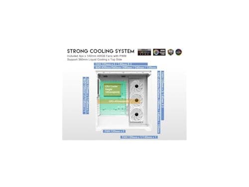 DIYPC Vanguard-F2 ATX Full Tower White with Tempered Glass Side Panel and USB 3.2 Gen 1 Type-C USB 3.2 Gen 1 Type-A image