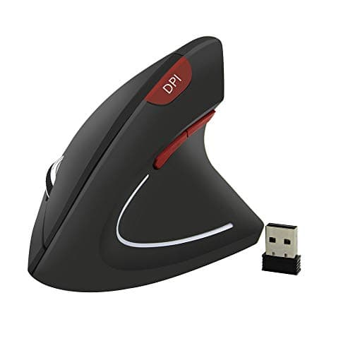 Ergonomic Mouse, Wireless Vertical Mouse, FIRSTMEMORY 2.4G Optical Ergonomic Vertical Mouse, 6 Buttons, 800/1200/1600 DPI for PC Mac Laptop Desktop (Ergonomic Mouse-Red DPI) image