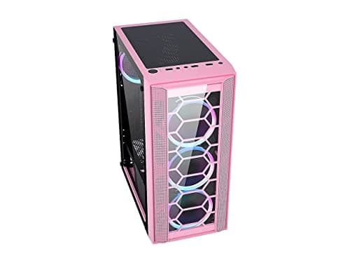 DIYPC Rainbow-Flash-F4 ATX Mid Tower Pink Tempered Glass Side Panel image