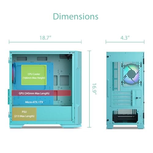 Vetroo M03 Micro ATX Mini Tower Green with Tempered Glass Side Panel and USB 3.2 Gen 1 Type-A / USB 2.0 Type-A image