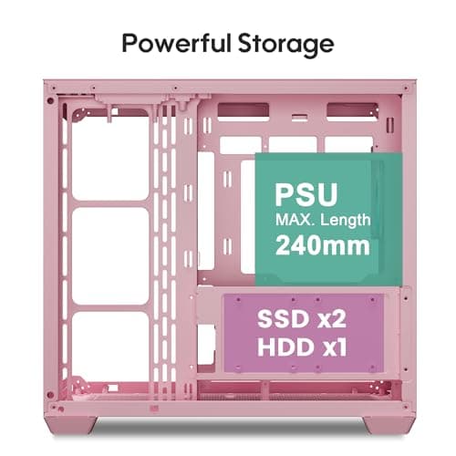 Vetroo AL900 ATX Mid Tower Pink with Tempered Glass Side Panel and USB 3.2 Gen 1 Type-A, USB 2.0 Type-A Front Panel image