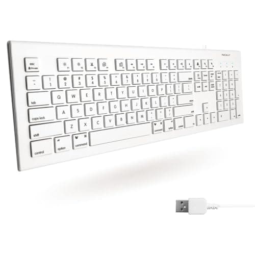 Macally Full Size USB Wired Keyboard (MKEYE) for Mac and PC (White) w/ Shortcut Hot Keys image