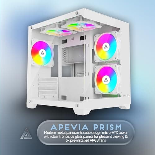 Apevia PRISM Micro ATX Mid Tower White Tempered Glass Side Panel image