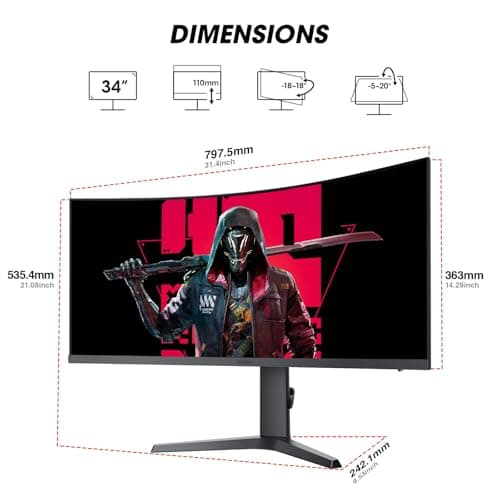 KOORUI 34E6UC 34" 3440x1440 165Hz VA Curved Monitor image