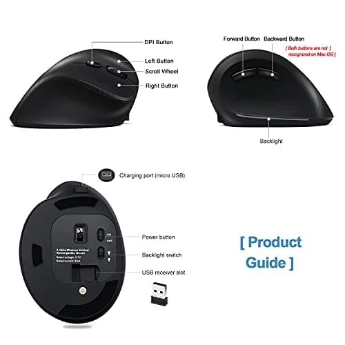 AUTLEY Wireless Ergonomic Mouse, 2.4G Optical Wireless Vertical Mouse with Adjustable DPI 800/1200/1600, Pinky Finger Rest for Large Hands image
