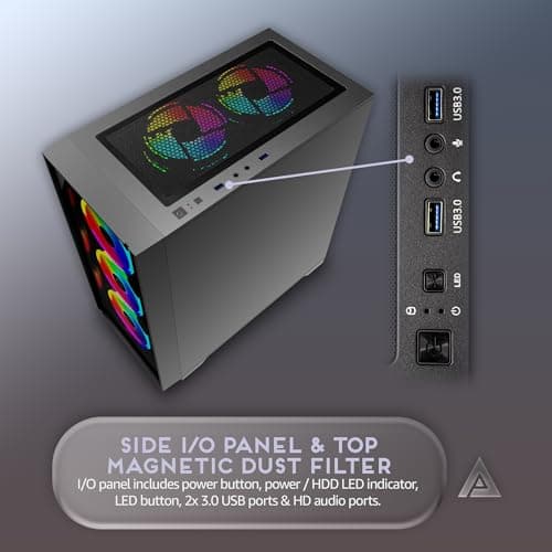 Apevia Genesis Pro ATX Mid Tower Black with Tempered Glass Side Panel and USB 3.2 Gen 1 Type-C, USB 2.0 Type-A image