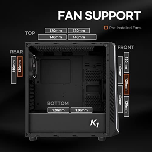 Zalman K1 ATX Mid Tower Black Acrylic Side Panel, USB 3.2 Gen 1 Type-A, USB 2.0 Type-A image