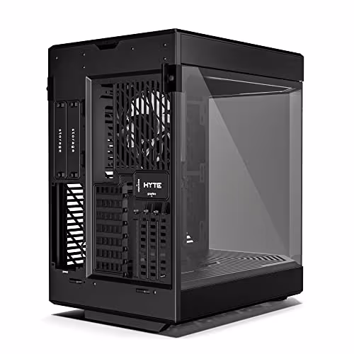HYTE Y60 Modern Aesthetic Dual Chamber Panoramic Tempered Glass Mid-Tower ATX Computer Gaming Case with PCIe 4.0 Riser Cable Included, Black image