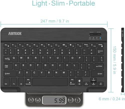 Arteck HB030B Universal Slim Portable Wireless Bluetooth 3.0 7-Colors Backlit Keyboard with Built in Rechargeable Battery, Black image