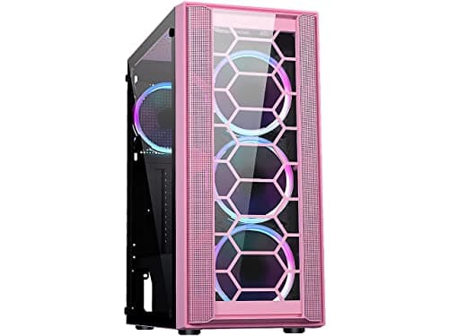 DIYPC Rainbow-Flash-F4 ATX Mid Tower Pink Tempered Glass Side Panel image