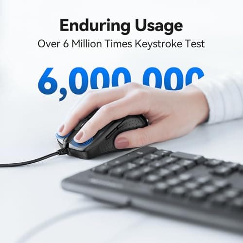 TECKNET 6-Button USB Wired Mouse with Side Buttons, Optical Computer Mouse with 1000/2000DPI, Ergonomic Design, 5ft Cord, Support Laptop Chromebook PC Desktop Mac Notebook-Grey image