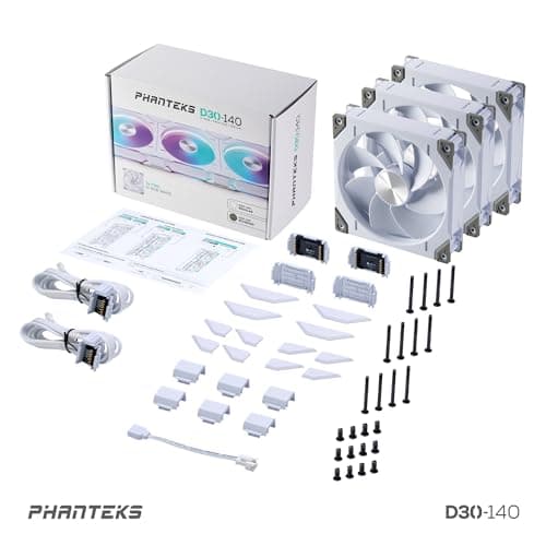 Phanteks PH-F140D30R 140mm White 71.76 CFM Addressable RGB PWM 3-Pack image
