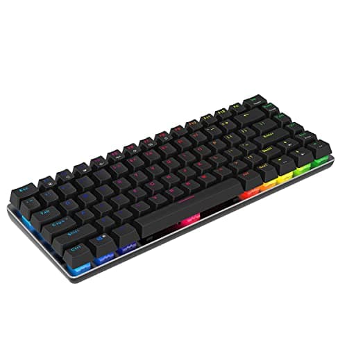 Ajazz AK33 Geek RGB Mechanical Keyboard, 82 Keys Layout, Blue Switches, LED Backlit, Aluminum Portable Wired Gaming Keyboard, Pluggable Cable, for Games Work and Daily Use, Black image