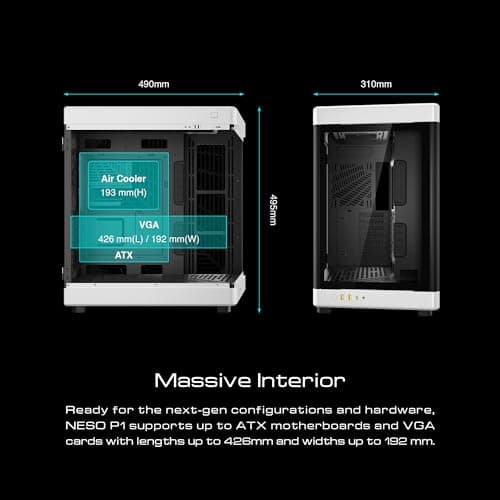 GAMDIAS NESO P1 ATX Full Tower Black / White Tempered Glass Side Panel, USB 3.2 Gen 2 Type-C, USB 3.2 Gen 1 Type-A image