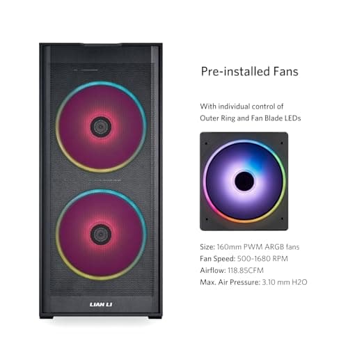 Lian Li LANCOOL 206 ATX Mid Tower Black with Tempered Glass Side Panel and USB 3.2 Gen 1 Type-C / USB 3.2 Gen 1 Type-A image