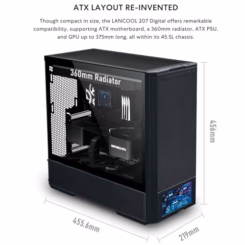 Lian Li Lancool 207 Digital ATX Mid Tower Black with Tempered Glass Side Panel and USB 3.2 Gen 2 Type-C, USB 3.2 Gen 1 Type-A image