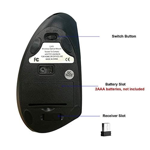 Neverstop Wireless Vertical Mouse, 2.4G Wireless Ergonomic Optical Mouse with 3 Adjustable 800/1200 /1600 DPI, 6 Buttons Compatible Laptop, PC, Computer, Desktop, Notebook image