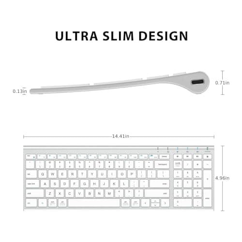 iClever Bluetooth Keyboard, Multi Device Keyboard Rechargeable Bluetooth 5.1 with Number Pad Ergonomic Design Full Size Stable Connection White Keyboard for iOS, Android, Windows image