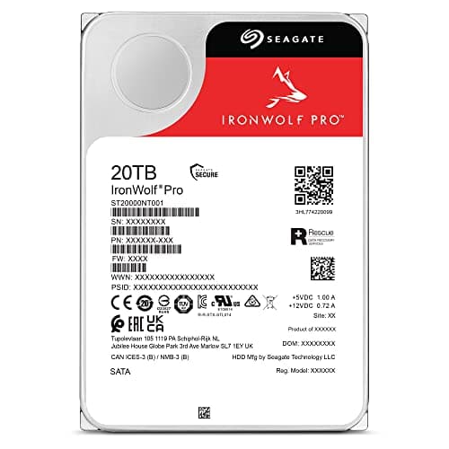 Seagate IronWolf Pro, 20TB NAS Internal HDD –CMR 3.5 Inch SATA 6 Gb/s, 7,200 RPM, 256MB Cache for RAID Network Attached Storage, Rescue Services (ST20000NEZ00/000) image