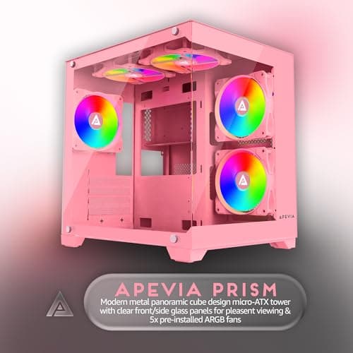 Apevia PRISM Micro ATX Mid Tower Pink Tempered Glass Side Panel image