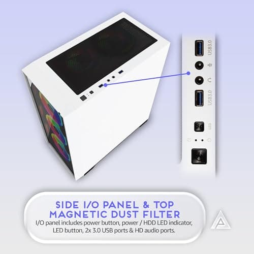 Apevia Genesis Pro ATX Mid Tower White Tempered Glass Side Panel, USB 3.2 Gen 1 Type-C and USB 2.0 Type-A Front Panel image