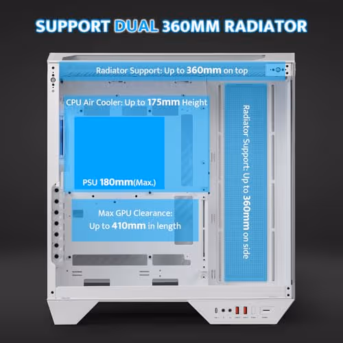 darkFlash DY470 ATX Mid Tower White with Tempered Glass Side Panel image