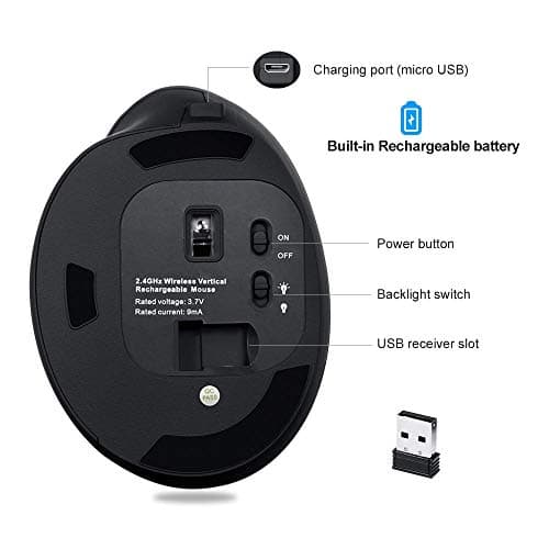 AUTLEY Wireless Vertical Mouse, 2.4G Optical Wireless Silent Ergonomic Mouse for Large Hands, for Laptop, Computer, Desktop, with Adjustable 800/1200/1600 DPI (Silent Click) image